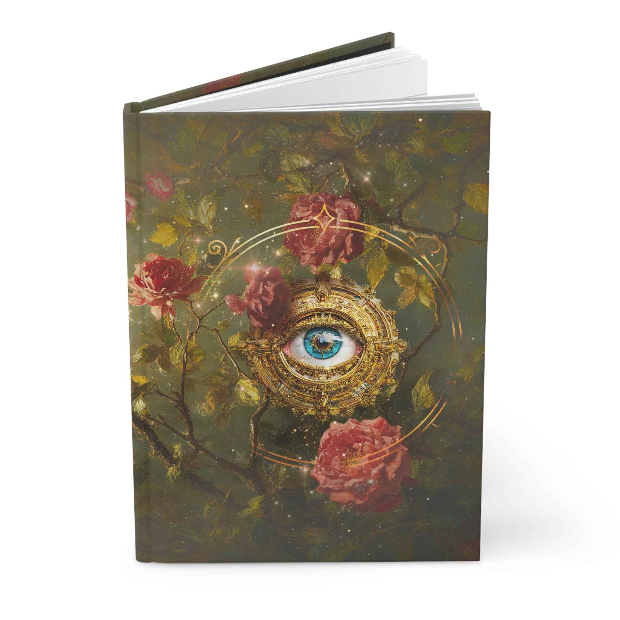 Mystical Blooming Roses and All-Seeing Eye Hardcover Journal