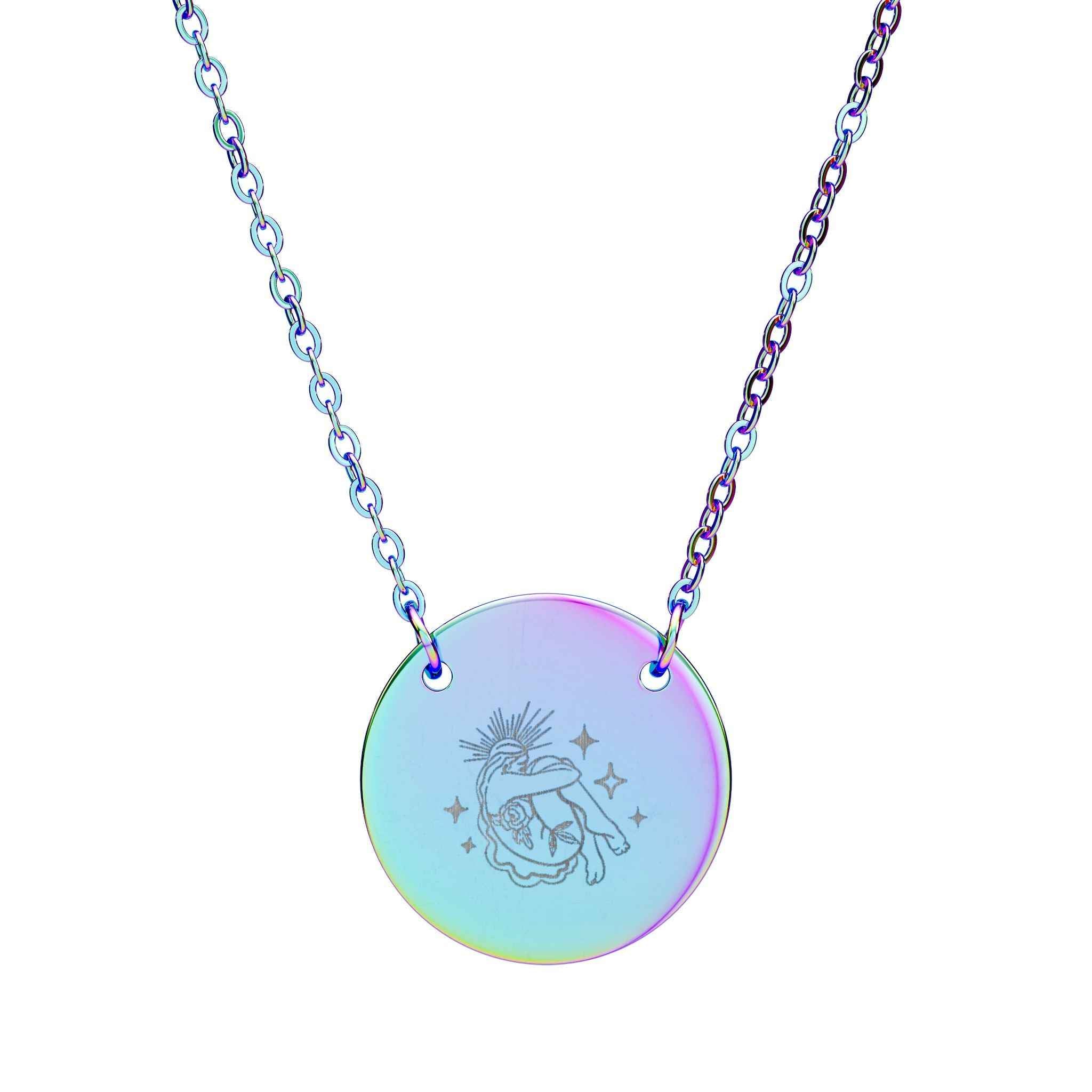 Mystic Femina "Inner Radiance" Engraved Round Pendant Necklace