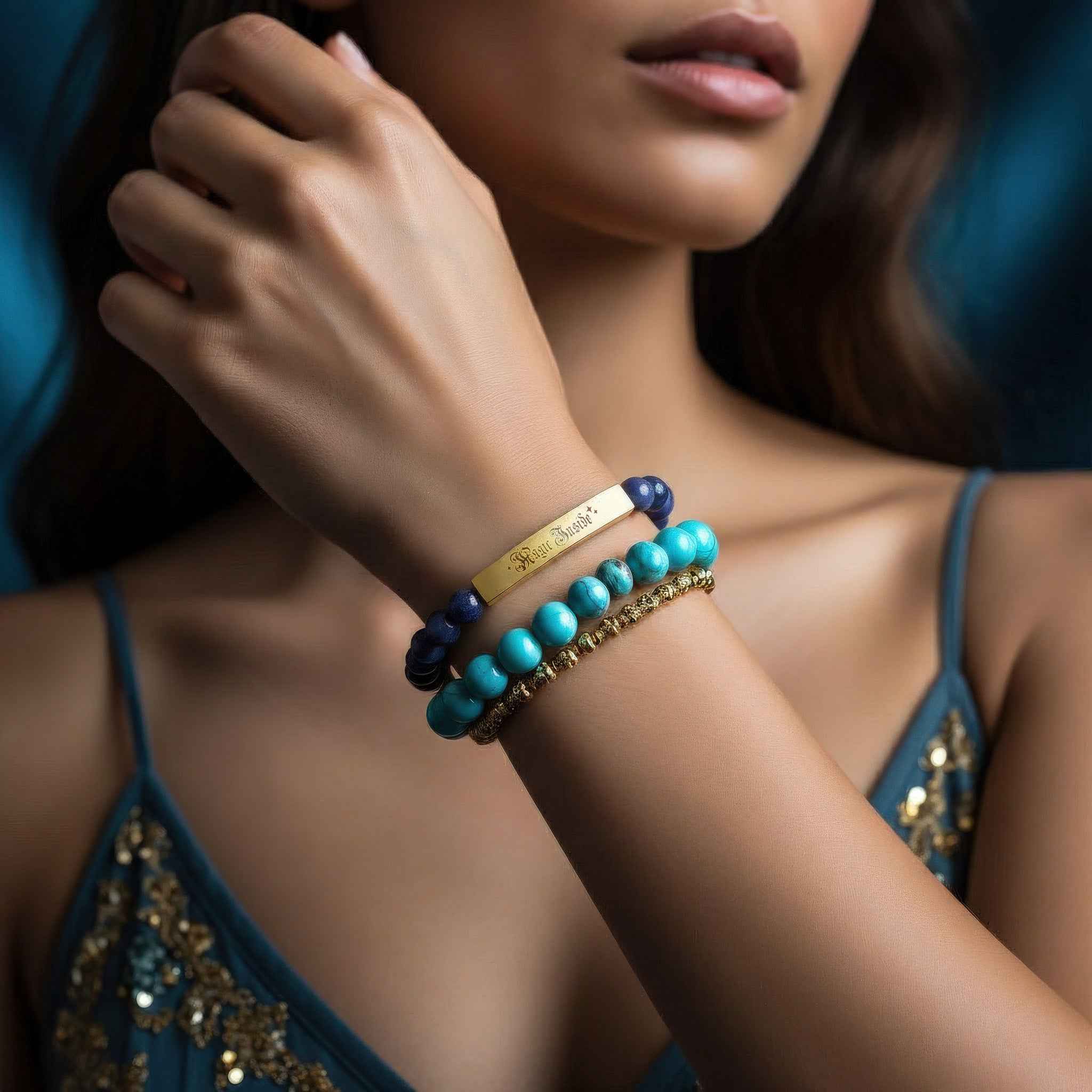 "Magic Inside" Sodalite & Gold Bar Bracelet – Your Grounding Mantra