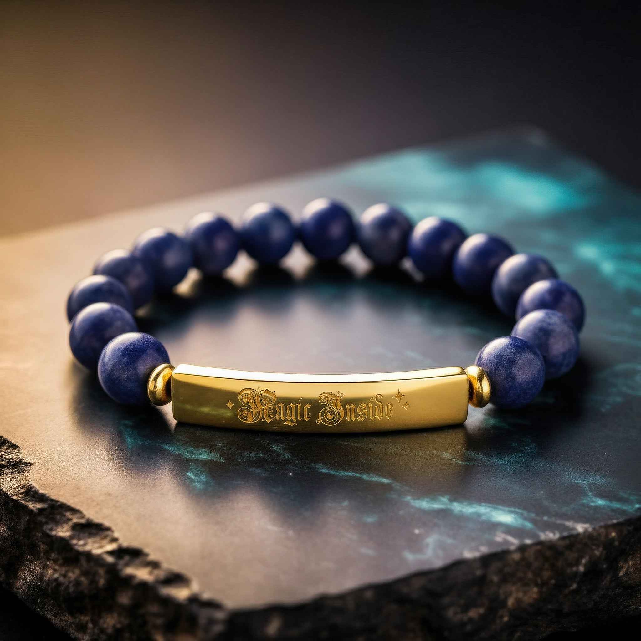"Magic Inside" Sodalite & Gold Bar Bracelet – Your Grounding Mantra