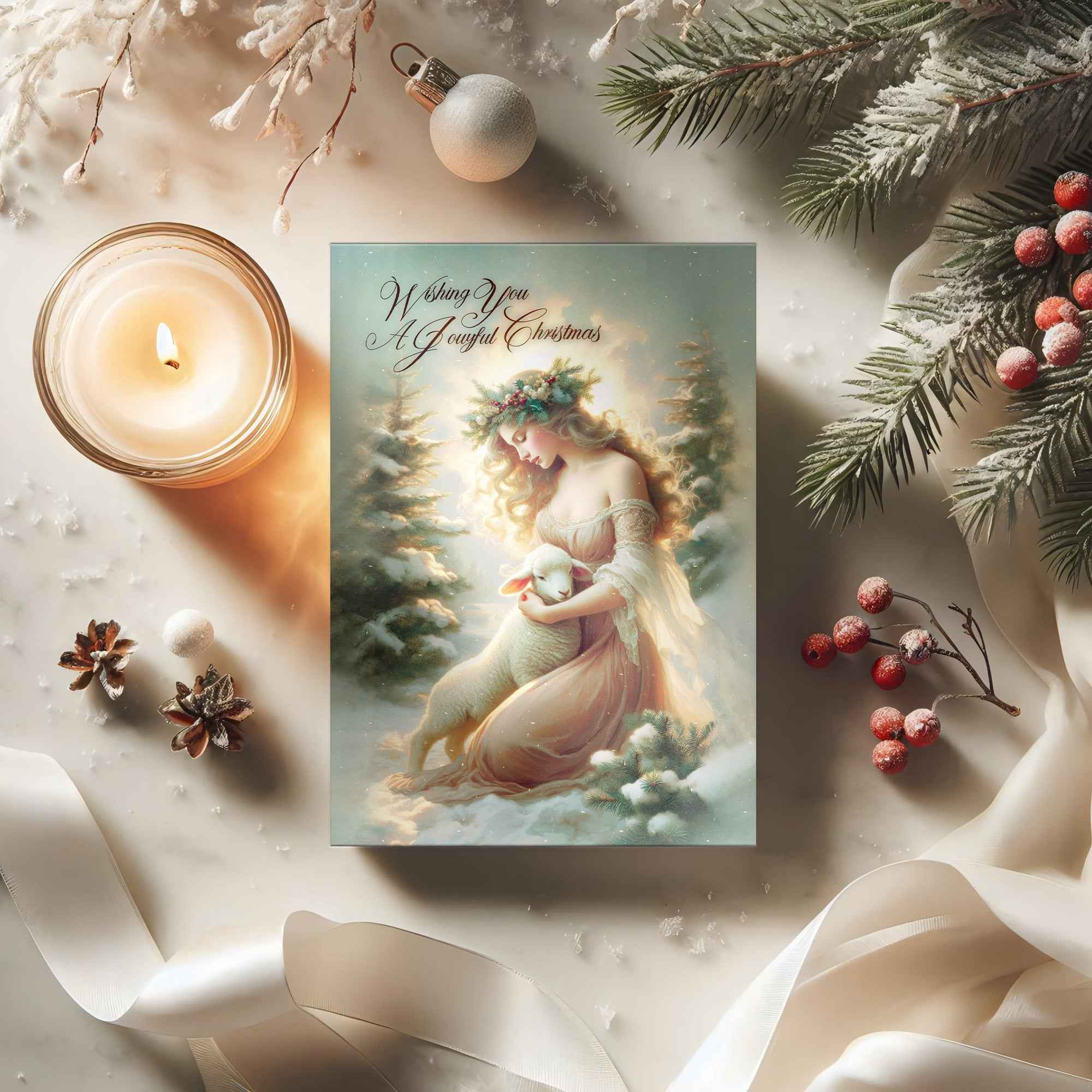 Ethereal Christmas Card Joyful Angel & Lamb Spiritual Gift