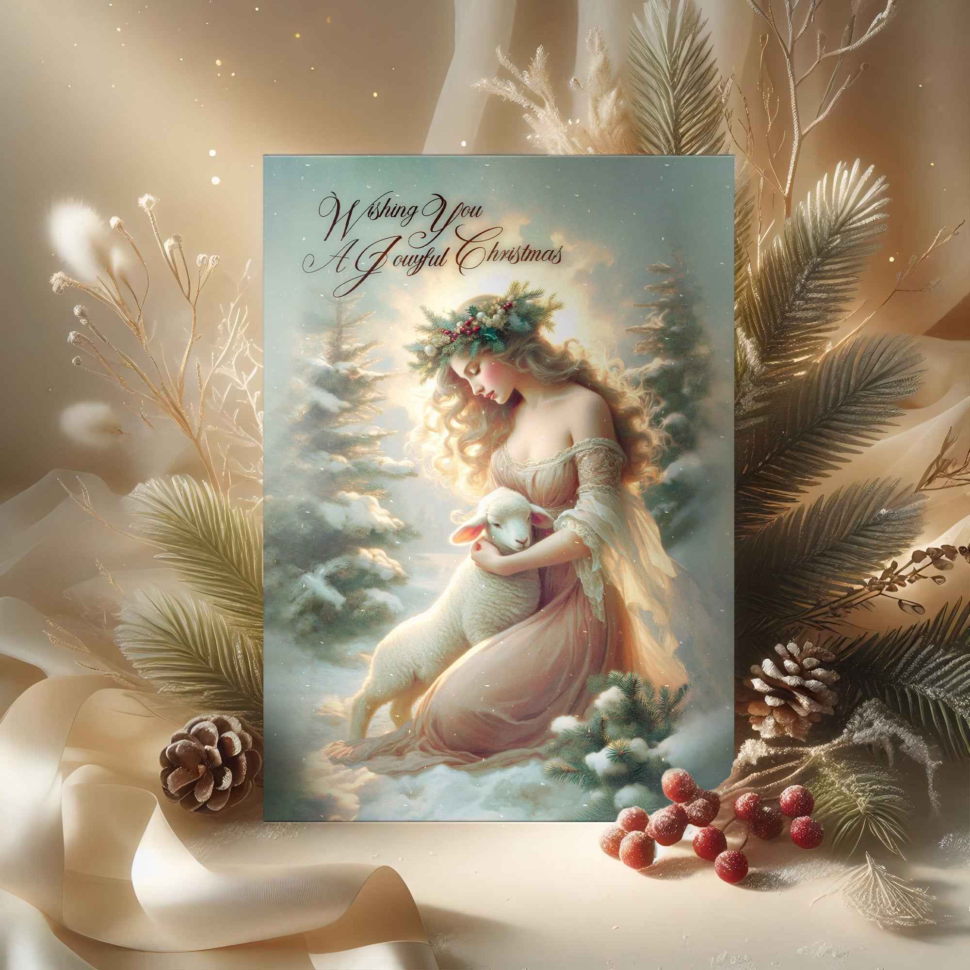 Ethereal Christmas Card Joyful Angel & Lamb Spiritual Gift