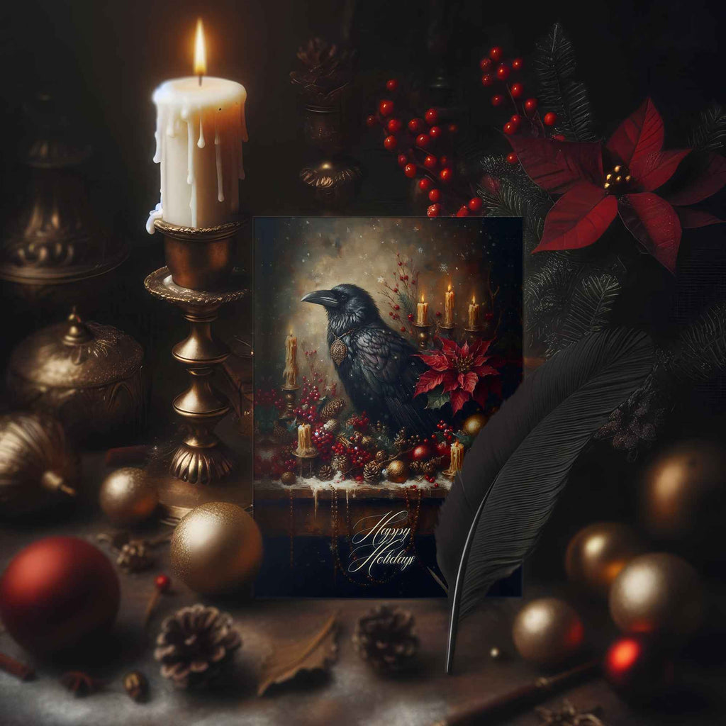 Gothic Holiday Card - Mystical Raven - Dark Academia Gift
