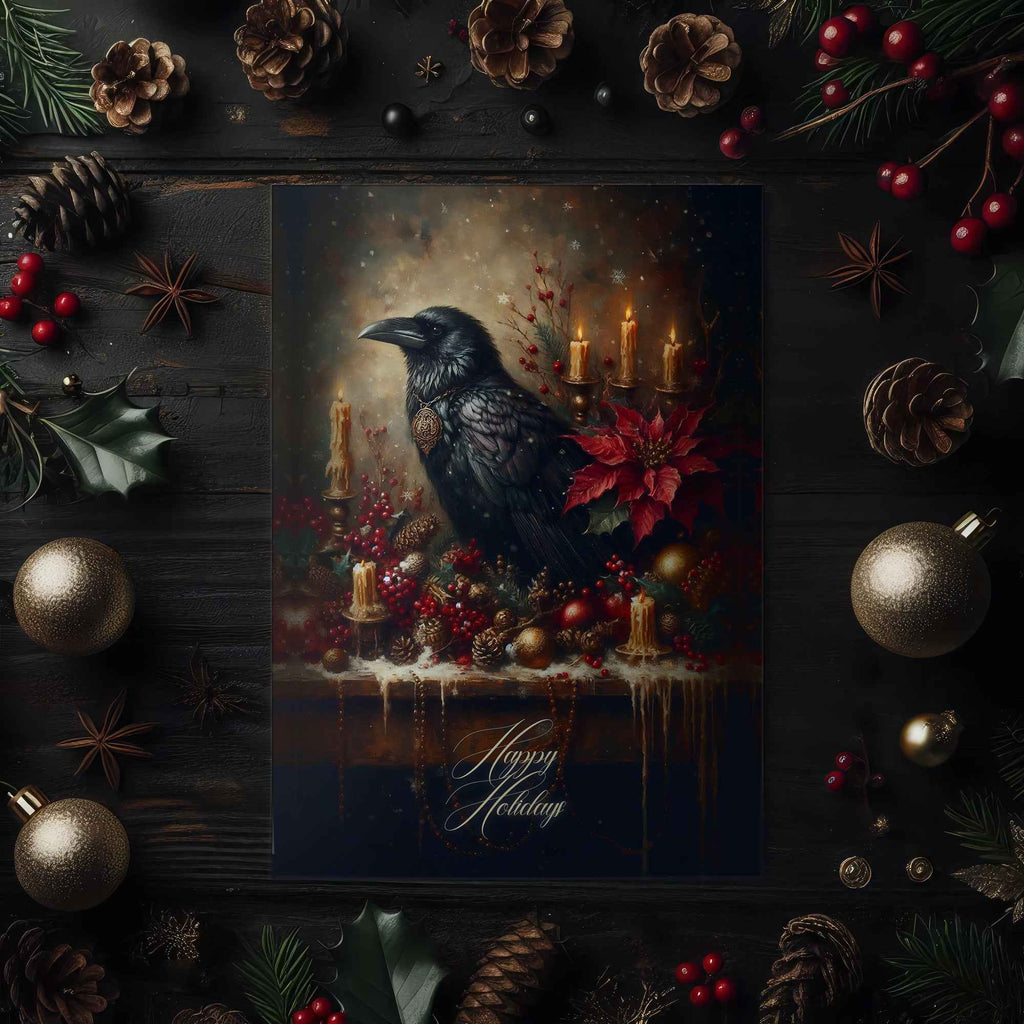 Gothic Holiday Card - Mystical Raven - Dark Academia Gift