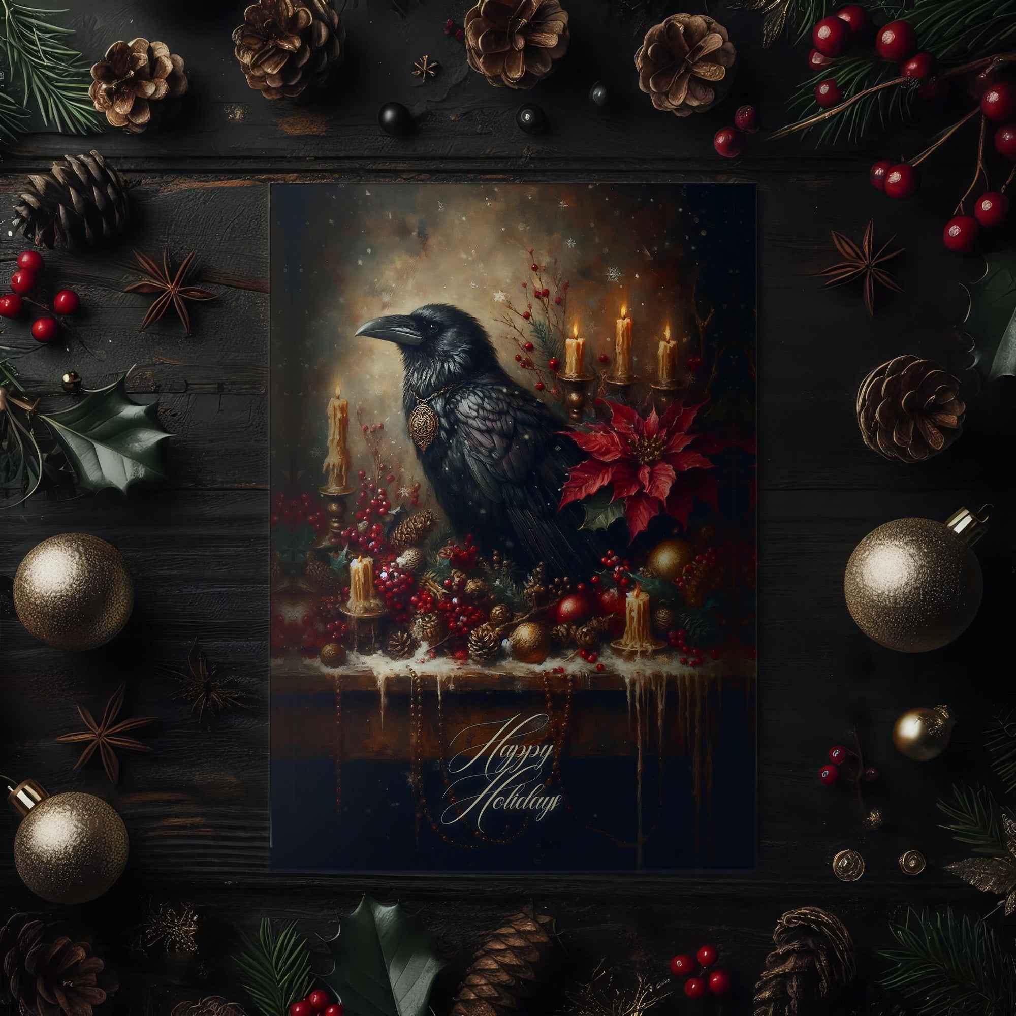 Gothic Holiday Card - Mystical Raven - Dark Academia Gift