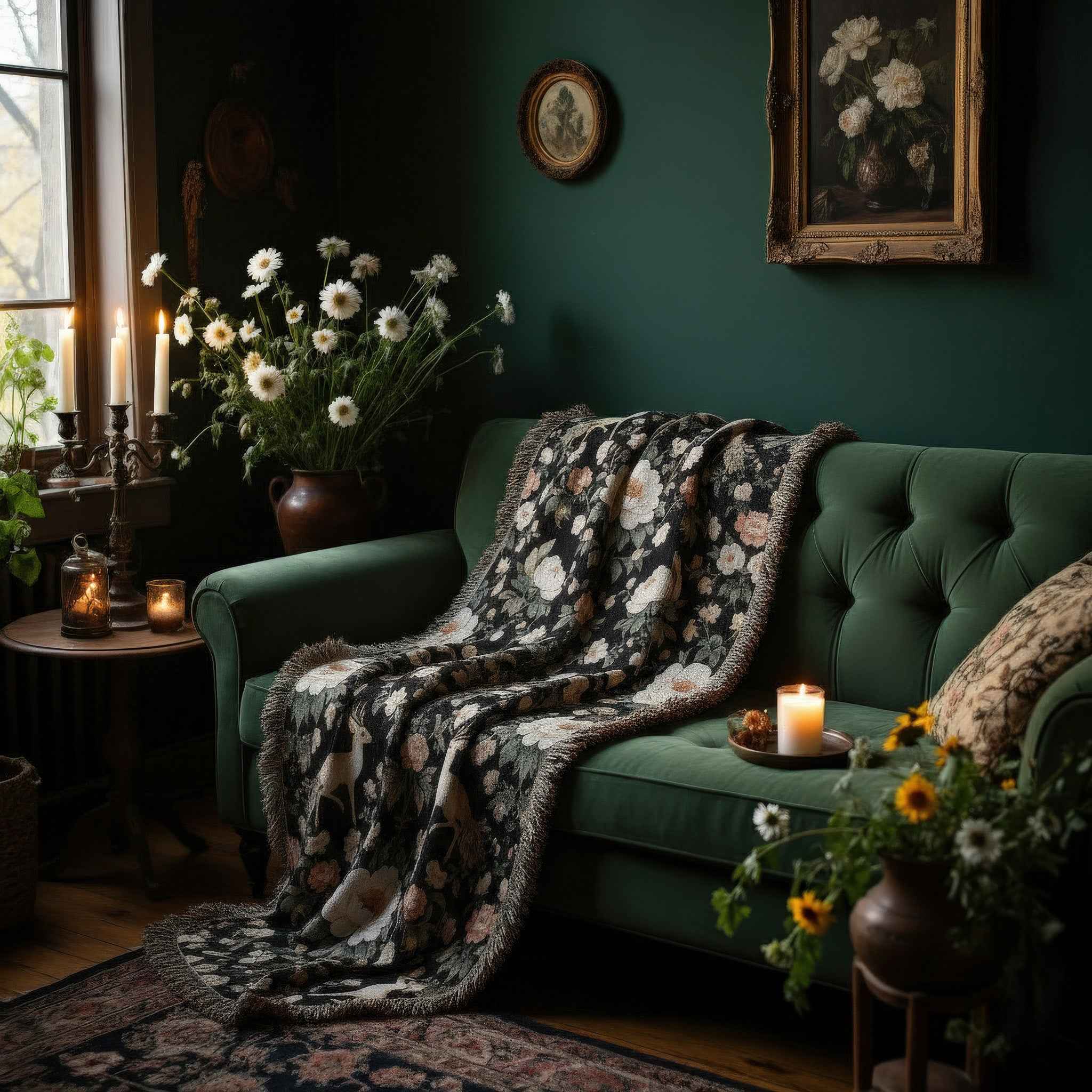 Woodland Peonies Woven Blanket