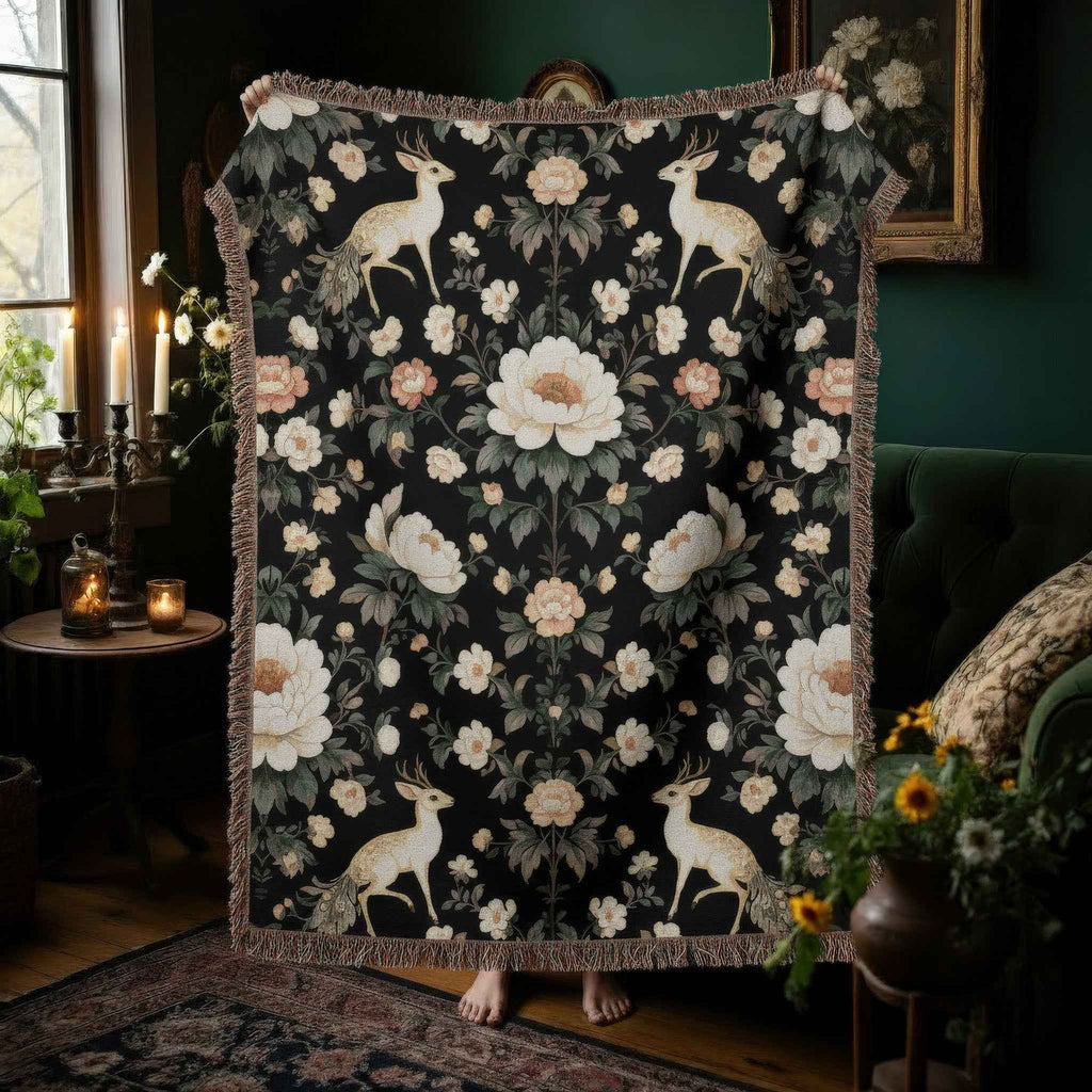 Woodland Peonies Woven Blanket