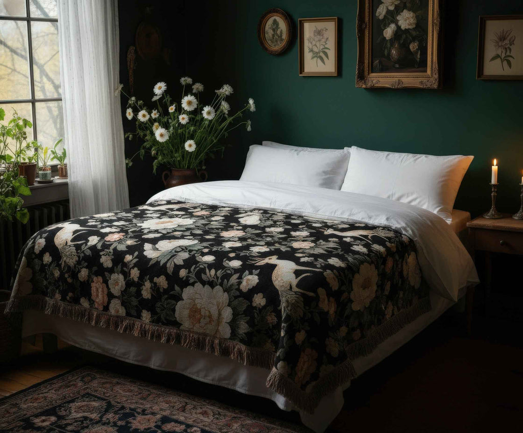 Woodland Peonies Woven Blanket