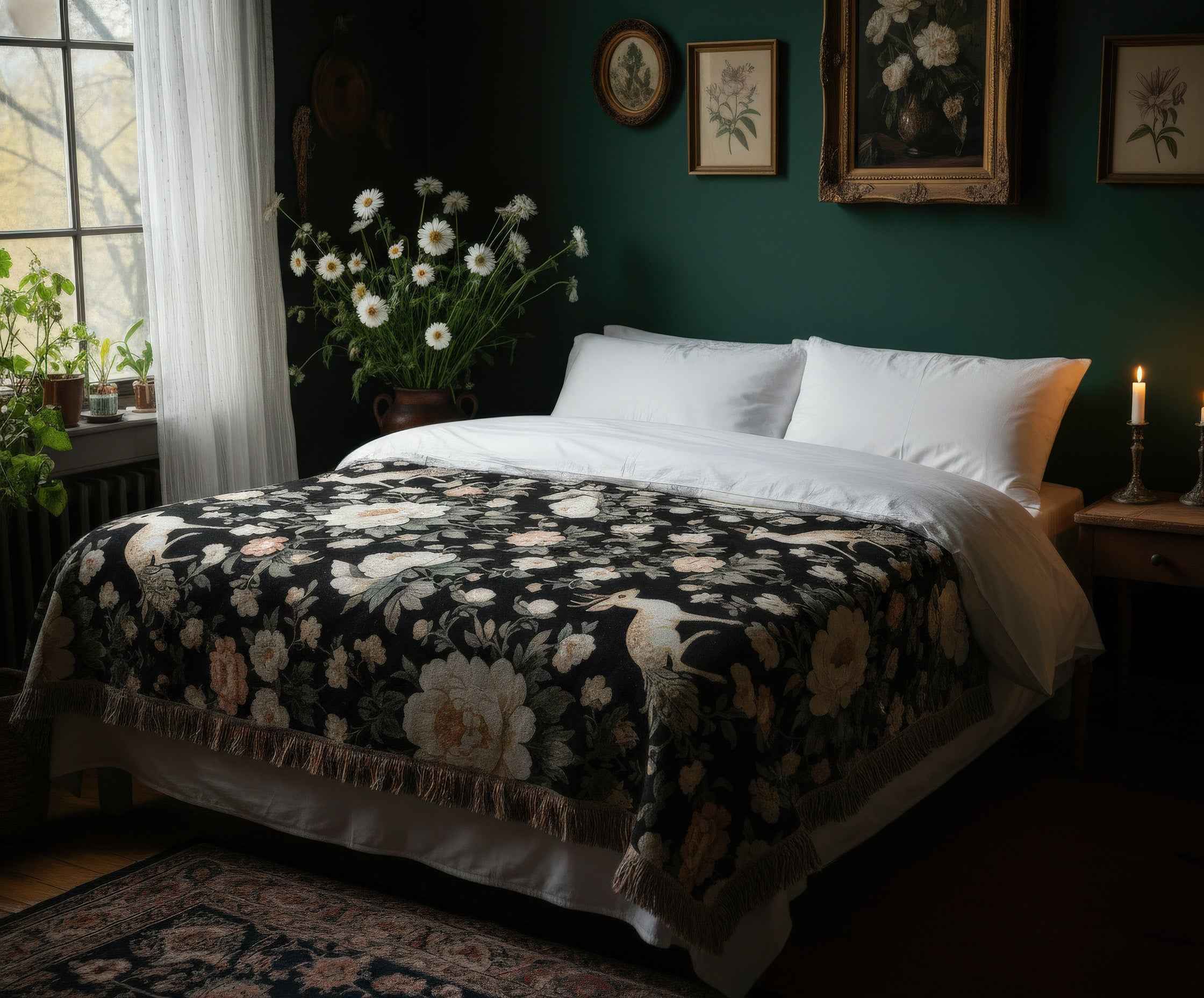 Woodland Peonies Woven Blanket