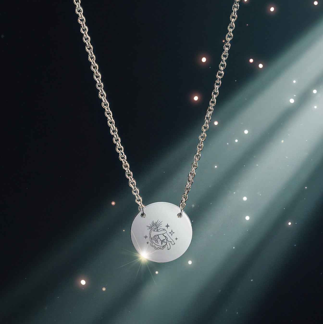 Mystic Femina "Inner Radiance" Engraved Round Pendant Necklace