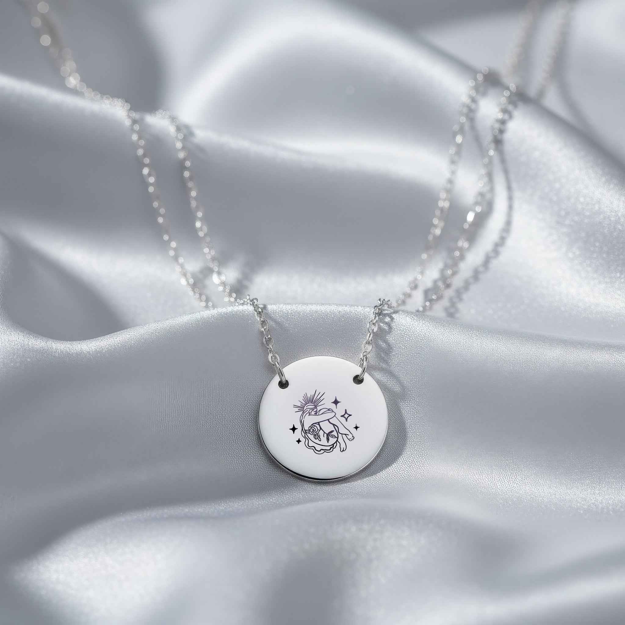 Mystic Femina "Inner Radiance" Engraved Round Pendant Necklace