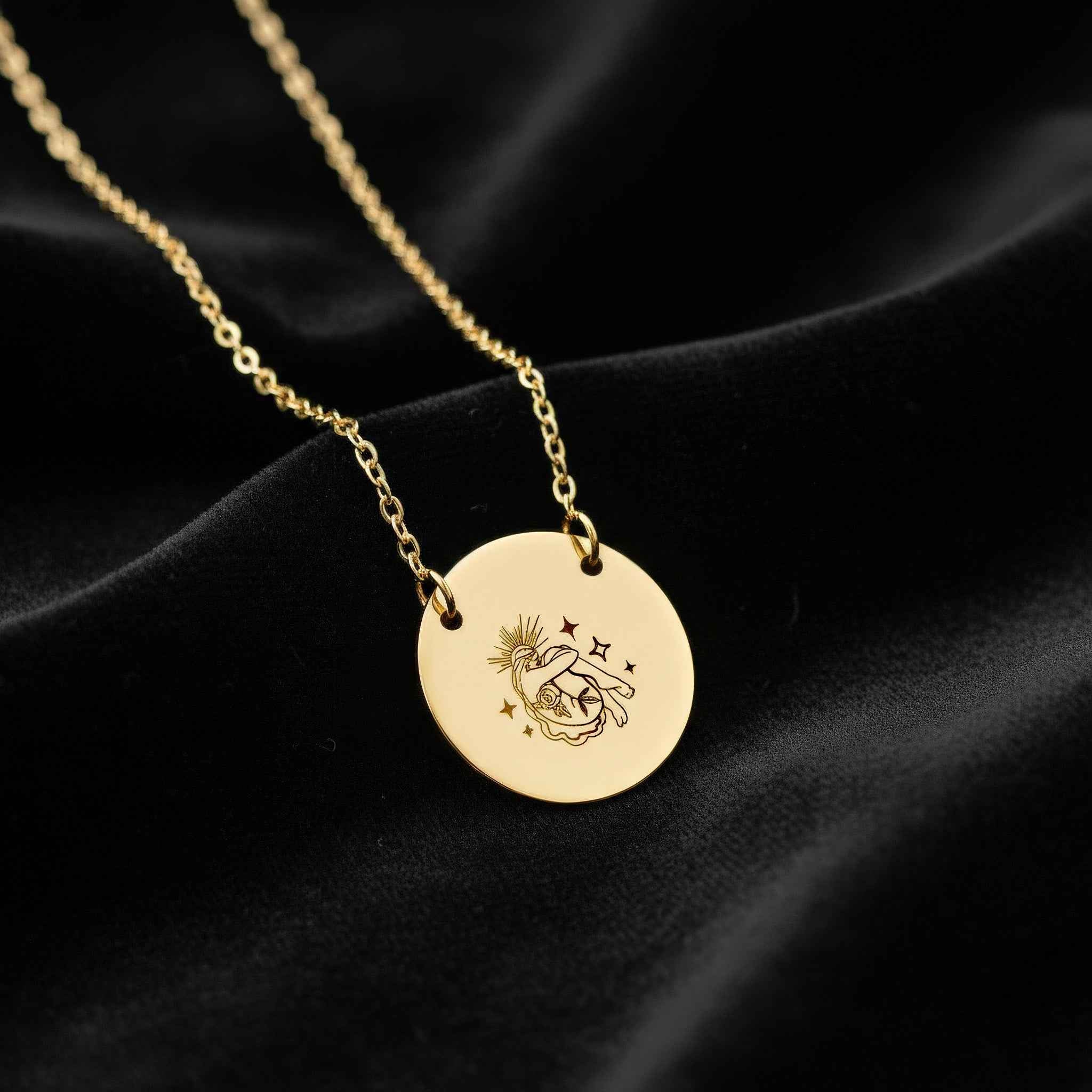 Mystic Femina "Inner Radiance" Engraved Round Pendant Necklace