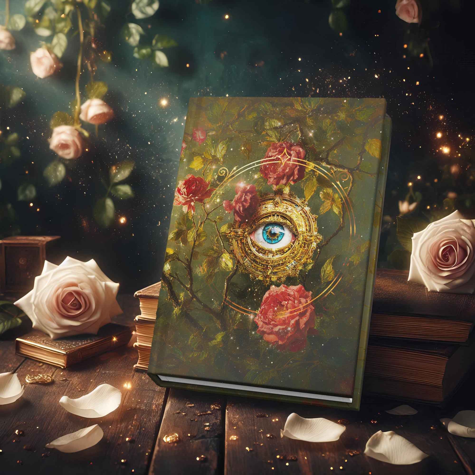 Mystical Blooming Roses and All-Seeing Eye Hardcover Journal
