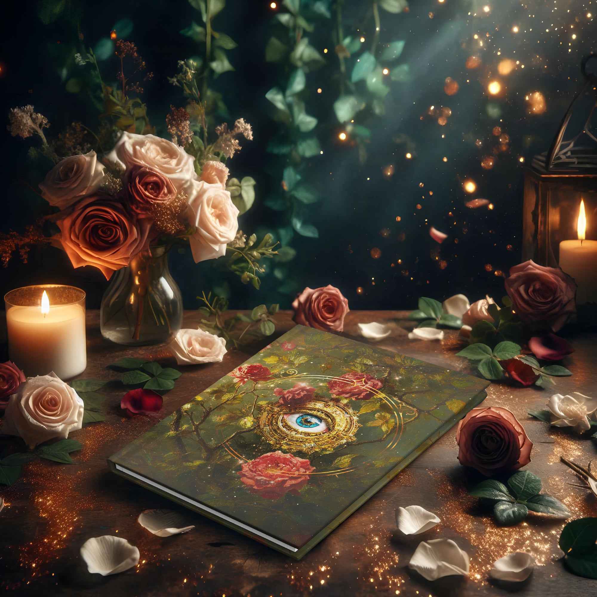 Mystical Blooming Roses and All-Seeing Eye Hardcover Journal