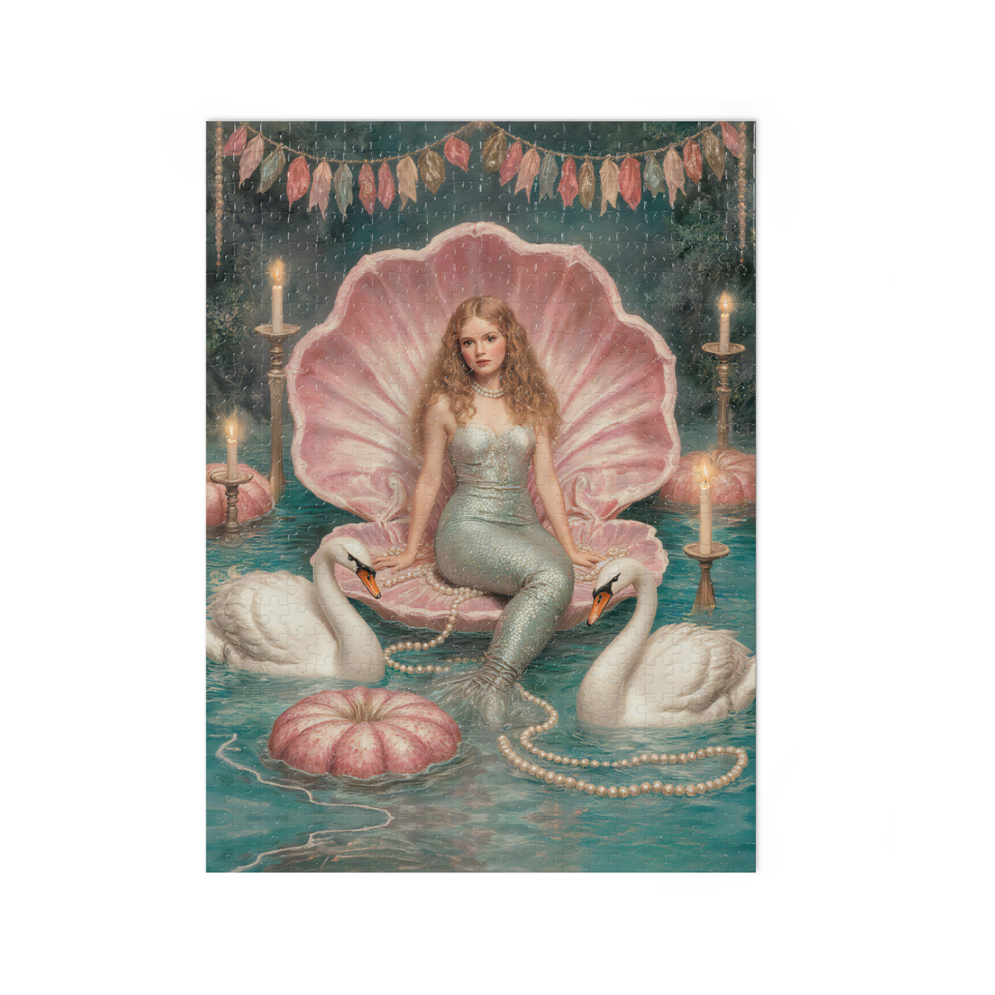 vintage pink mermaid art puzzle for mindful relaxation, 500 piece jigsaw for adults