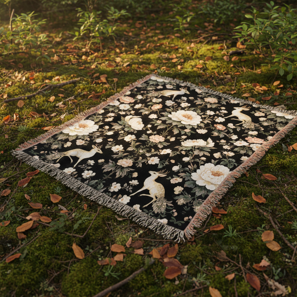 Woodland Peonies Woven Blanket